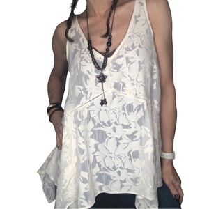 Anthro Vanessa Virginia Top Sz S Sheer Romantic Boho Victorian Filigree Cream
